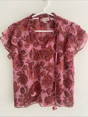 Philosophy Pink Floral Girlcore Cottagecore Semi Sheer Flutter S/S  Floaty Top M